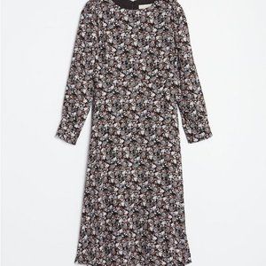 LOFT Puff Sleeve Floral Midi Dress